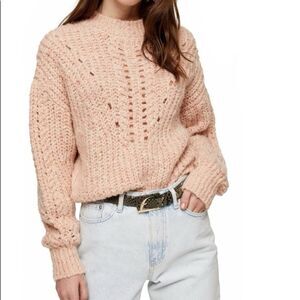 Topshop Pointelle Sweater Women's Pale Pink‎ Medium Textured Chunky Knit Cropped